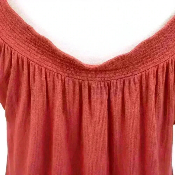 Cape Juby Orange Off Shoulder Blouse Short Sleeves Elastic Neckline Size Medium - Picture 5 of 7